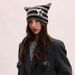 Abi style handmade cute five-star cat ear stripes demon warmth cover knitted ball sweater hat female_voghion.com