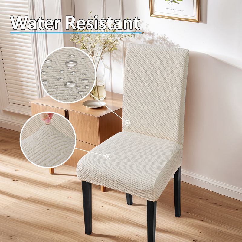 Elastische Stuhlhussen aus Jacquard – wasserabweisend und dehnbar – 230 g/m² Polyester-Spandex-Mischgewebe – universelle Passform für Esszimmerstühle mit hoher Rückenlehne_voghion.com