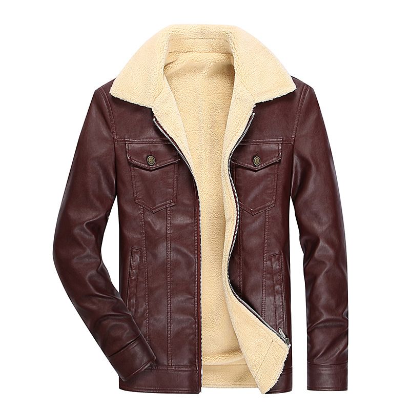  autumn and winter leather jackets for men, new men's jackets, youth slim casual sheep cake wool PU leather jackets for men wholesale_voghion.com