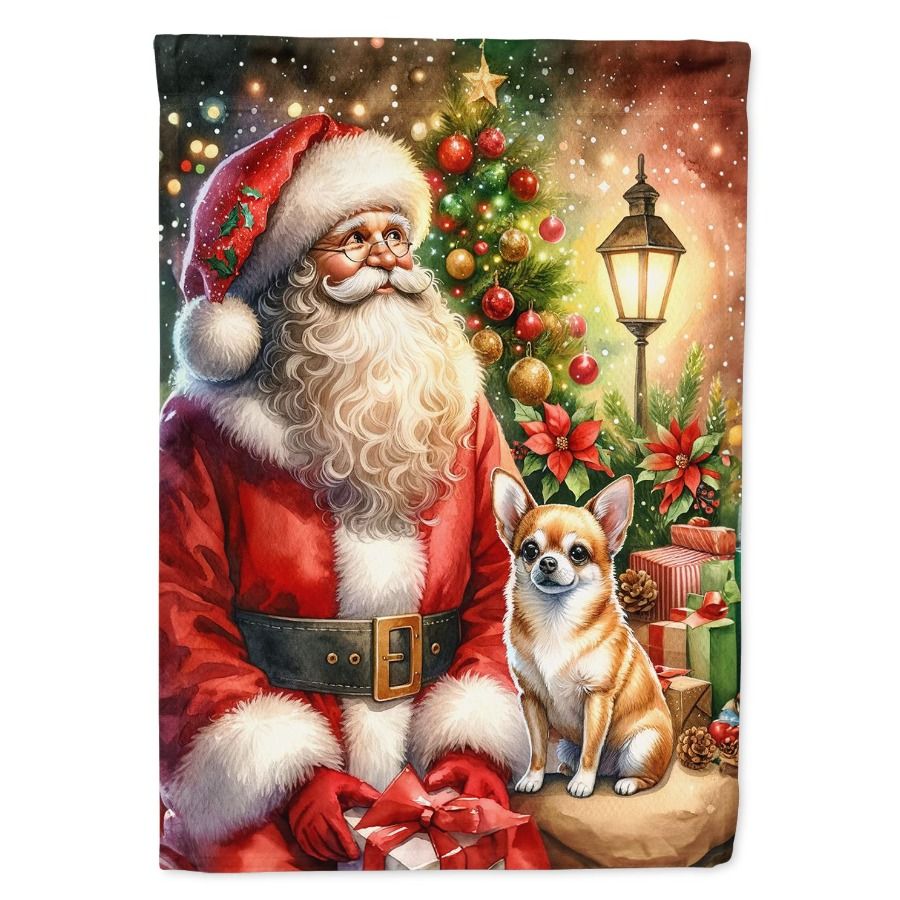 Bandiera da giardino Chihuahua e Babbo Natale, bandiera per cassetta postale, bandiera da giardino Drative, striscione per patio esterno, opera d'arte, aiuole da giardino, dimensioni del giardino_voghion.com