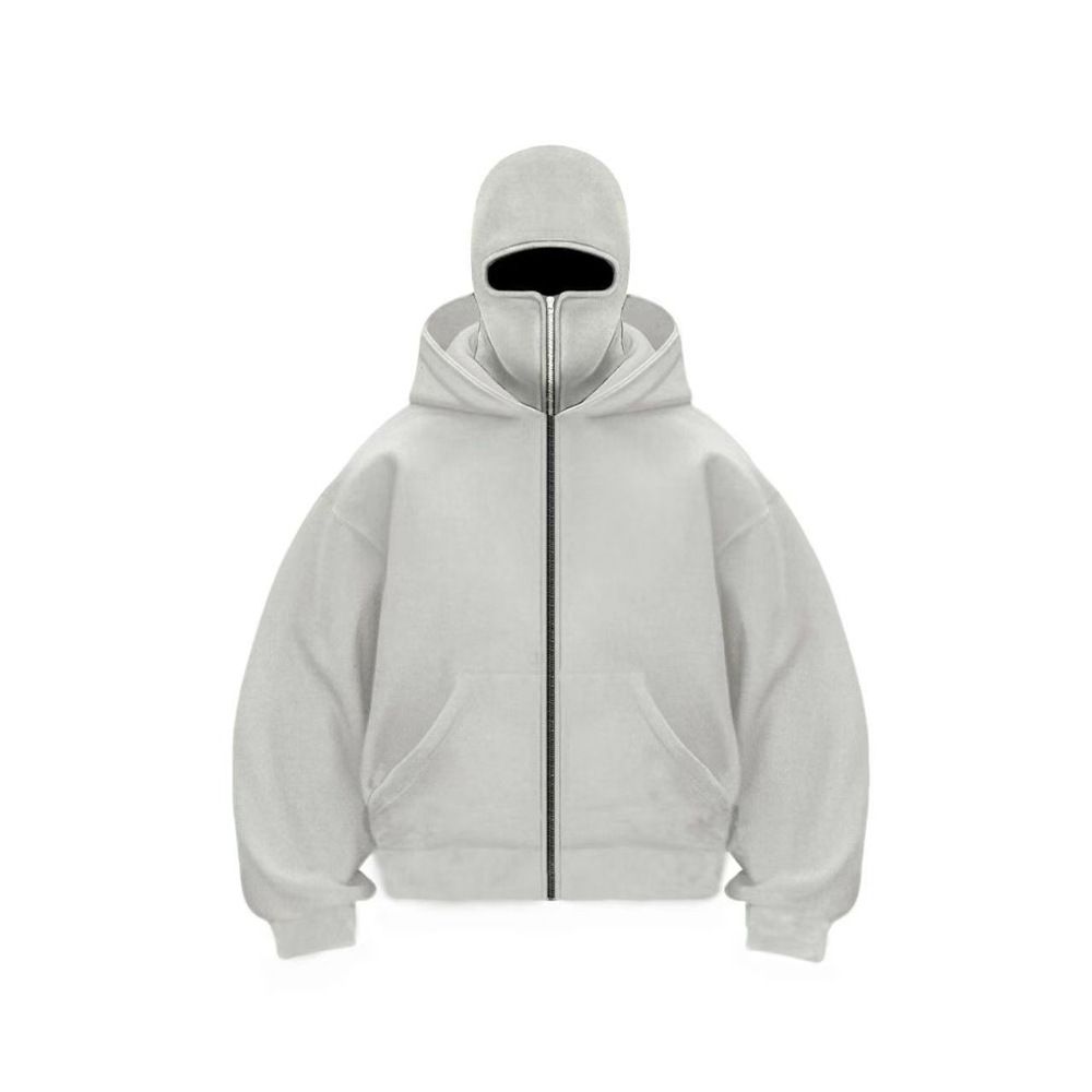 Unisex-Kapuzenpullover mit Fleecefutter und Reißverschluss – Übergroße Streetwear mit zwei Kapuzen für Männer und Frauen (S–XXXL, schweres Poly-Baumwoll-Mischgewebe, lockere Passform)_voghion.com