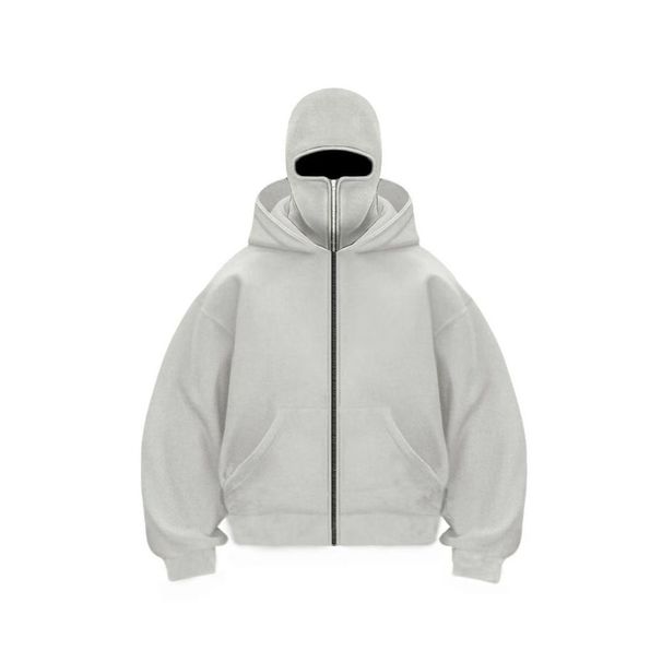 Unisex-Kapuzenpullover mit Fleecefutter und Reißverschluss – Übergroße Streetwear mit zwei Kapuzen für Männer und Frauen (S–XXXL, schweres Poly-Baumwoll-Mischgewebe, lockere Passform)_voghion.com