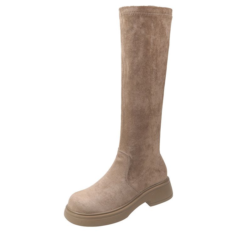 Small long boots for women 2024 autumn and winter new suede elastic slim boots slim high sexy long boots_voghion.com