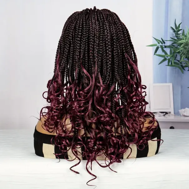 Box Braided Synthetic Wigs Goddess Box Braids With Bouncy Wavy Ends Lace Wig Braided Wigs With Baby Hair For Women_voghion.com