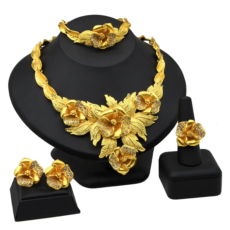 Bridal necklace Ring Earrings bracelet four-piece wedding jewelry set_voghion.com
