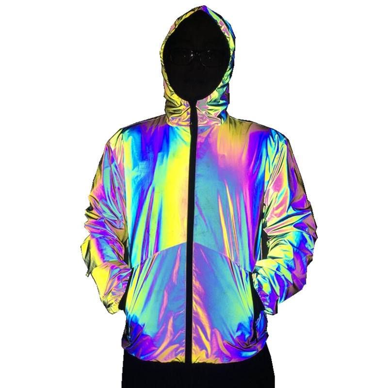 Roupas masculinas outono e inverno jaquetas coloridas refletivas moda masculina jaquetas com capuz jaquetas de tamanho grande_voghion.com