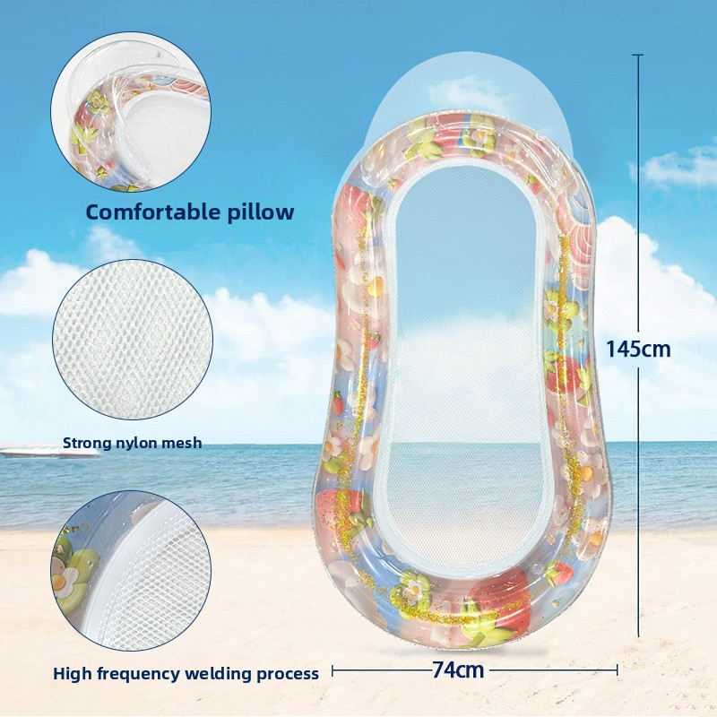 Eco-Friendly PVC Inflatable Lounge Chair With Glitter Mesh & Pillow - Single Person Floating Bed For Pool & Beach (150cm Quick-Dry Portable Design)​​_voghion.com