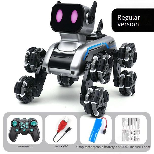8-Wheel Stunt Robotic Dog With Dual Remote Control (Wristband & Handle) - Interactive Smart Toy For Kids, ABS Material, Educational STEM Gift_voghion.com
