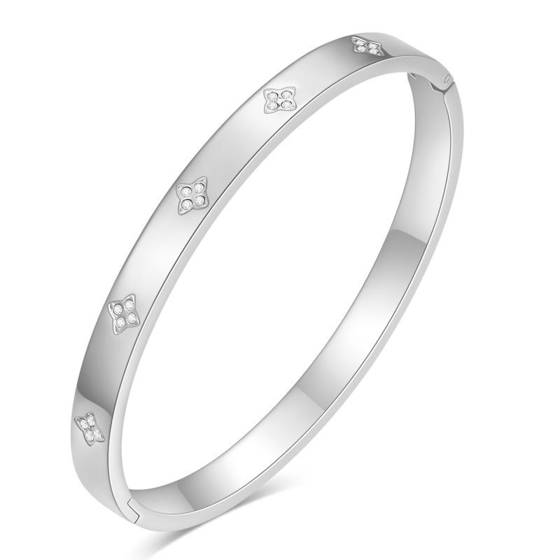 Venta al por mayor, brazalete de circonita chapada en oro con incrustaciones de acero de titanio de color sólido de estilo simple_voghion.com