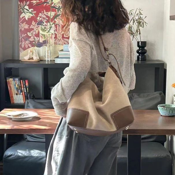 2024 nuova borsa da donna autunno e inverno borsa a tracolla in pelle scamosciata smerigliata grande capacità colore a contrasto borsa monospalla sottobraccio borsa extra large_voghion.com