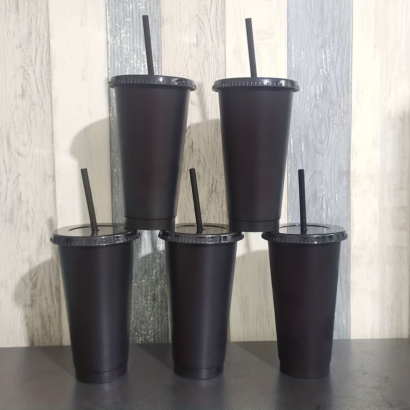 5pcs 24oz Reusable Plastic Cups With Straw Lids Tumblers Cup Iced Coffee Large Water Bottle Travel Summer Party Adults C_voghion.com