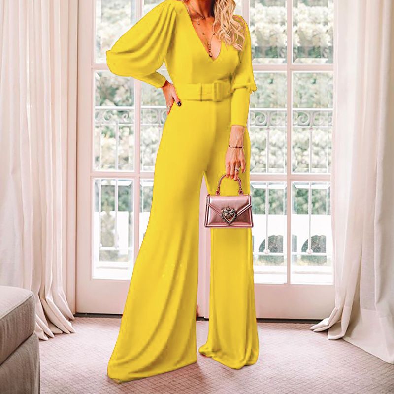 Damenbekleidung Langarm-Bodysuits mit V-Ausschnitt, hoher Taille, Mode-Overall_voghion.com