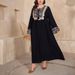 Ethno-besticktes Maxikleid mit Pailletten – Langärmliges A-Linien-Kleid für Damen, Boho-Reisekleid (0XL-4XL, Schwarz)_voghion.com