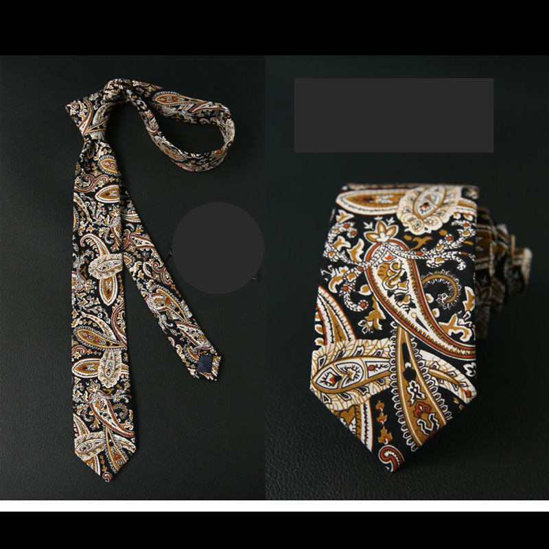Retro style cotton printed tie, men's casual tie ready stock men's nightclub personalized tie_voghion.com