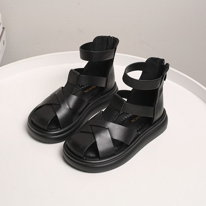 2024 Yaz deri kızlar serin botlar ve fermuarlı çocuk moda sandaletler yüksek top kızlar gladyatör sandaletler Zhongda çocuk ayakkabıları._voghion.com