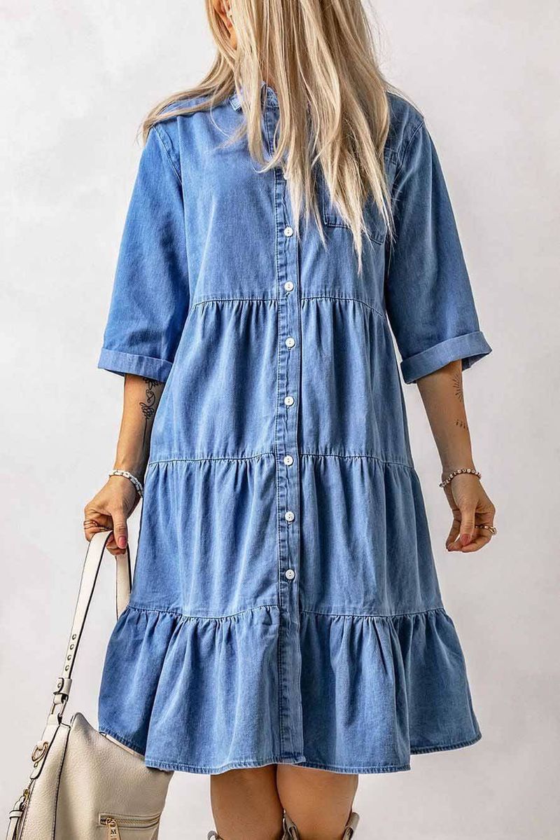Naisten vaatteet uusi kevät ja kesä mekko denim-nappipaita_voghion.com