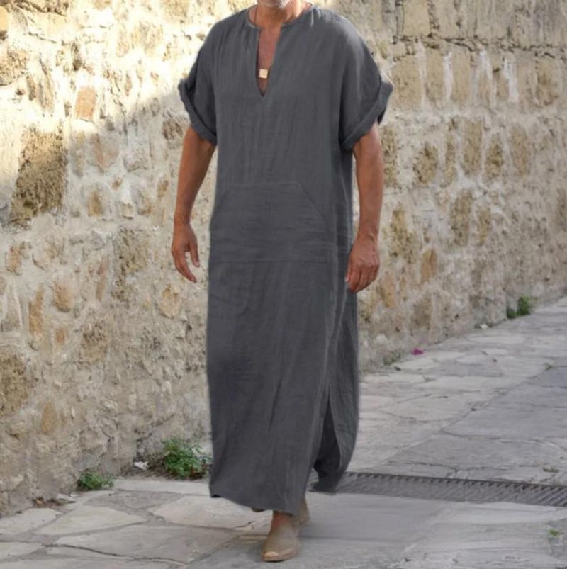 Men's Clothing Muslim Loose Round Neck Long Robe_voghion.com