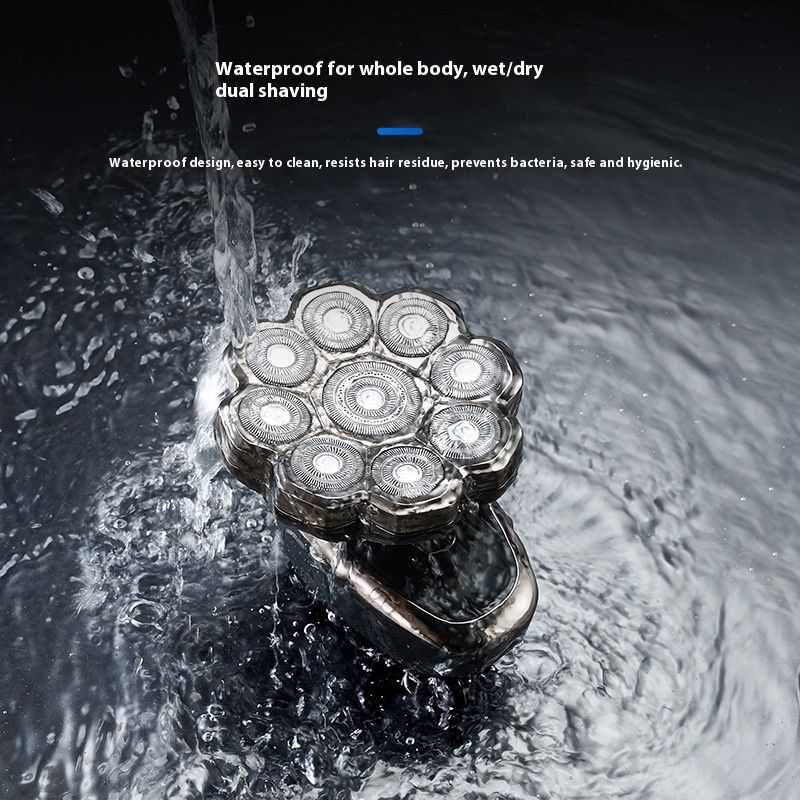 Rasoio elettrico rotante a 9 lame - IPX7 impermeabile, display LED, ricaricabile tramite USB, basso rumore (46 dB), testine flottanti per la cura di barba e calvizie_voghion.com