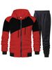 Men's Color-Block Hooded Jacket & Jogger Set - Fleece-Lined Zip-Up Tracksuit With Drawstring Waist_voghion.com