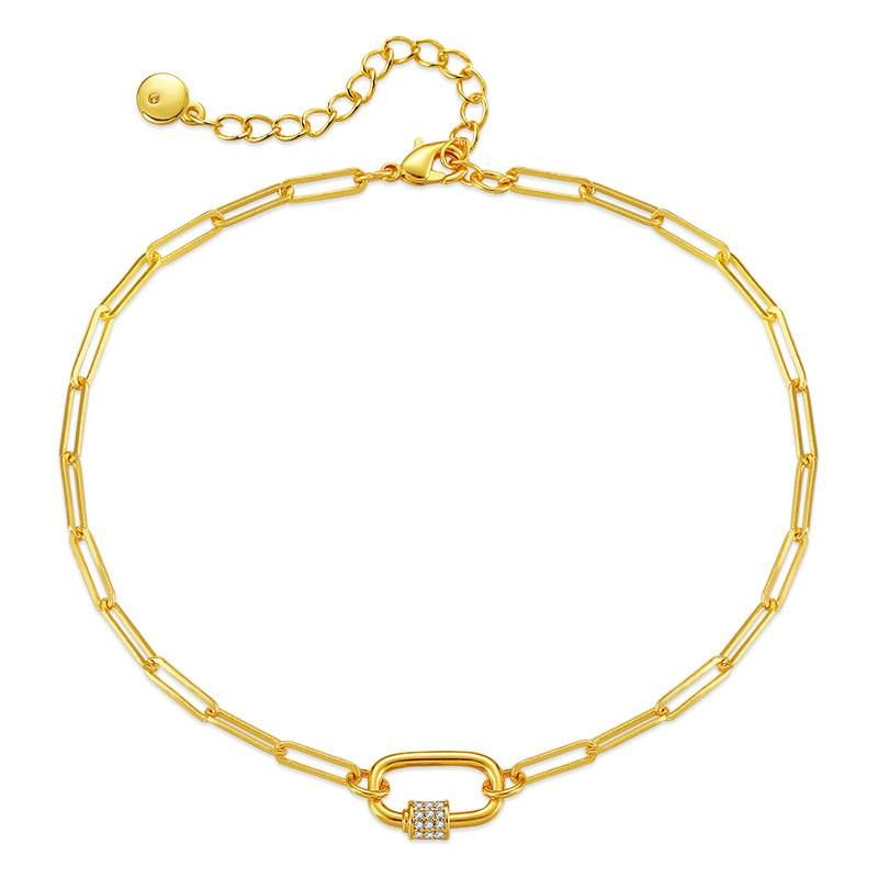 Gem Chain Design Mässingspläterad Guld Dia Enkelt Armband_voghion.com