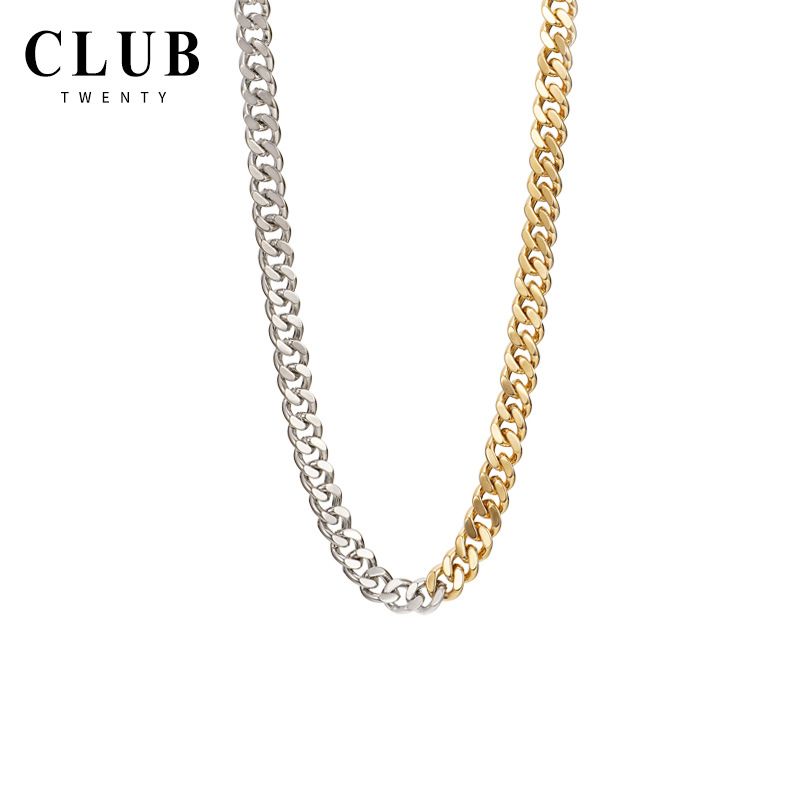 Collana con catena cubana bicolore alla moda, ciondolo di lusso leggero di design placcato oro rame_voghion.com