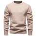 Men's Clothing Warm Fleece-Lined Knit Sweater, Round Neck Long Sleeve Pullover, Soft Wool Blend, Casual Winter Thermal Top (Black, Coffee, Khaki)_voghion.com