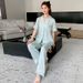 Pajamas Ladies Printed Short Sleeve Trousers Two-piece Set Loose Ladies Loungewear F_voghion.com
