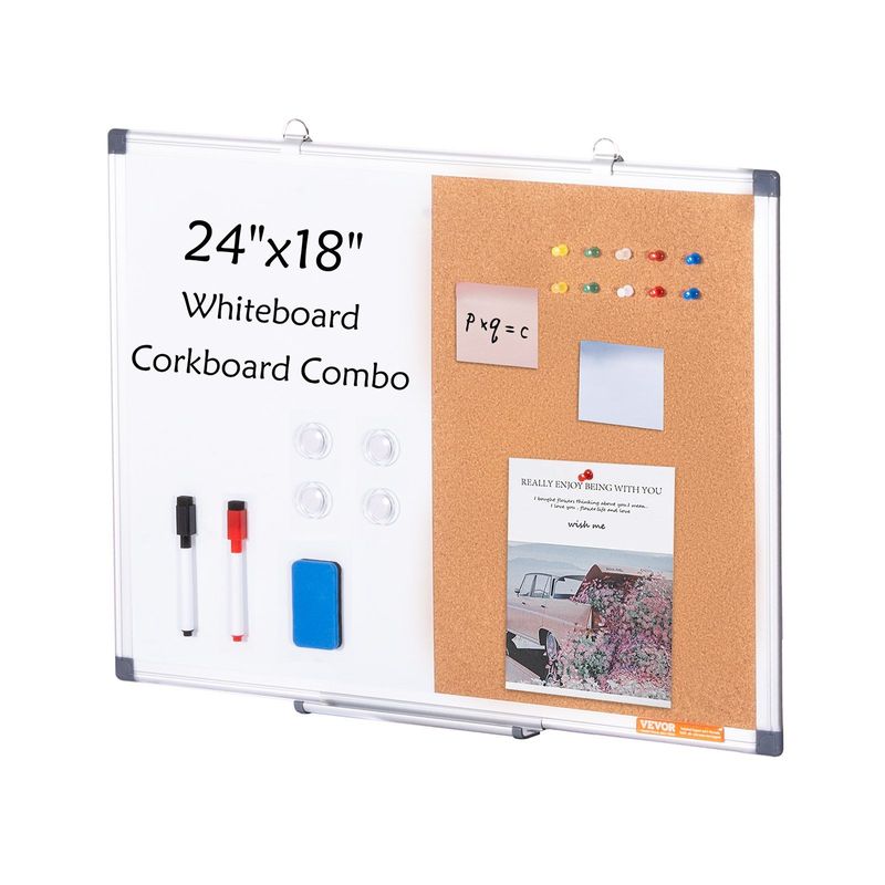 VEVOR 24"x 18" Whiteboard & Cork Board Combo With Aluminum Frame For School Home_voghion.com