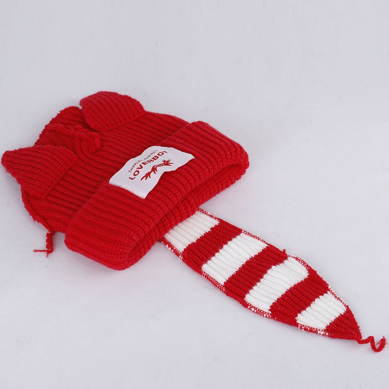 Designer Devil Hat Men's and Women's Striped Niche Personalized Knitted Woolen Hat Autumn and Winter Warm Fox Tail Knitted Hat Trend_voghion.com