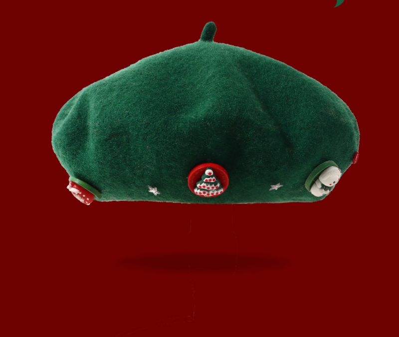 Boina de lana para mujer, gorro cálido informal clásico con elemento navideño, protección contra el frío, otoño e invierno, 2023_voghion.com