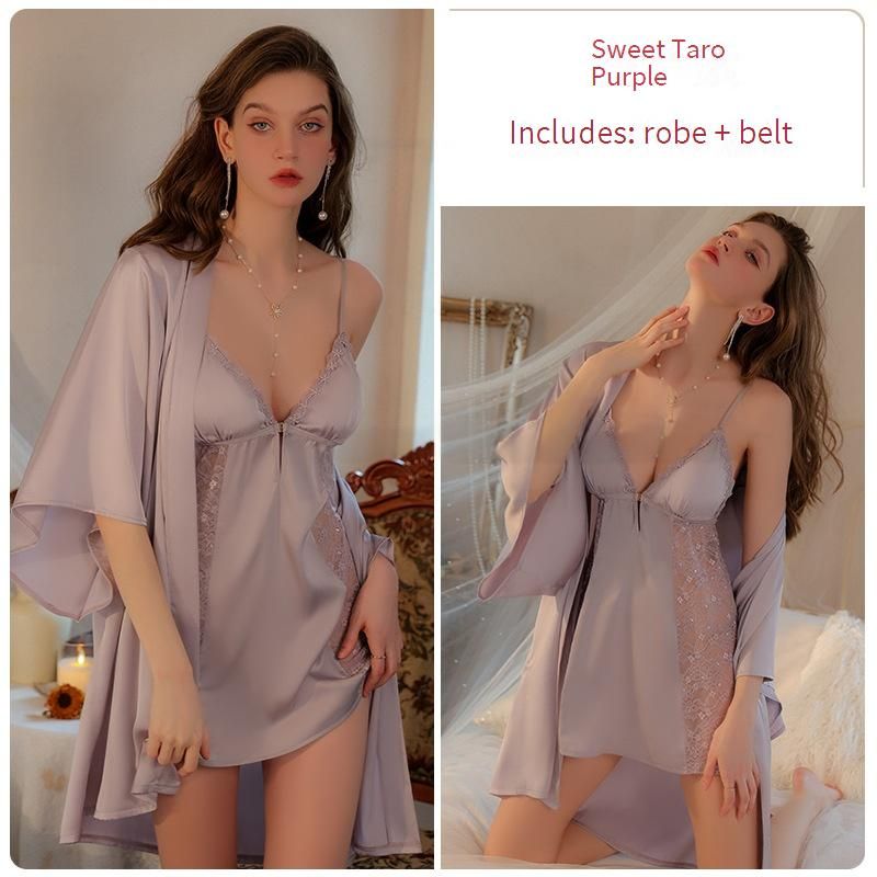 Dames nachtkleding merk Sexy Pure Desire stijl pyjama kant perspectief jarretel nachthemd stropdas kamerjas huispak_voghion.com