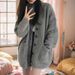 Women's Clothing Women's Denim Patchwork Hooded Sweater Coat - Casual Loose Fit Layered Style_voghion.com