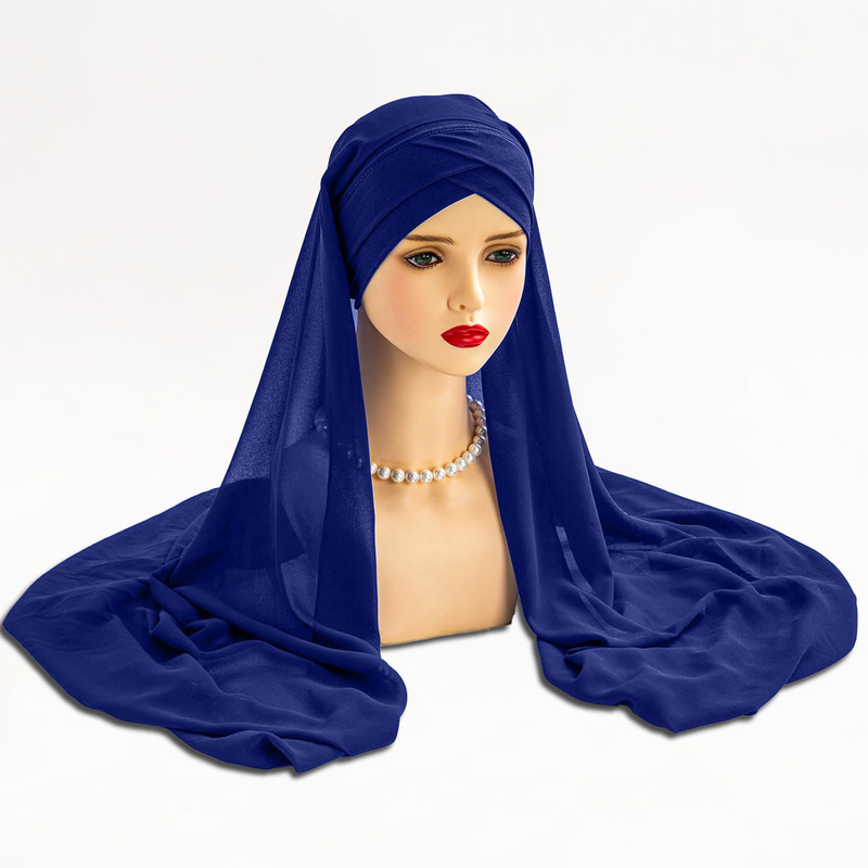 Musulmano sulla fronte croce piccolo cappello sciarpa lunga sciarpa set cappello sciarpa di garza cappello di chiffon perlato_voghion.com