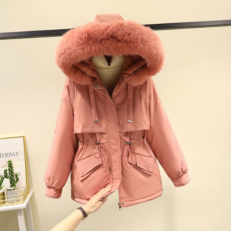 Kurzer Puffermantel für Damen im Winter mit Kapuze mit Kunstpelzbesatz und Fleecefutter, Übergröße, Übergrößenjacke für kaltes Wetter (in 7 Farben erhältlich)_voghion.com