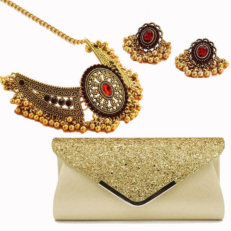 Borse da donna moda retrò ali intarsiate diamante pietra preziosa collana esagerata collana a forma di ventaglio in metallo orecchini set borsa da sera donna_voghion.com