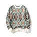 Herrtröja Höst- och vintertröja Ny stil Amerikansk diamantrutnät Jacquard Lös Casual Rund Hals Tröja Kontrasterande_voghion.com