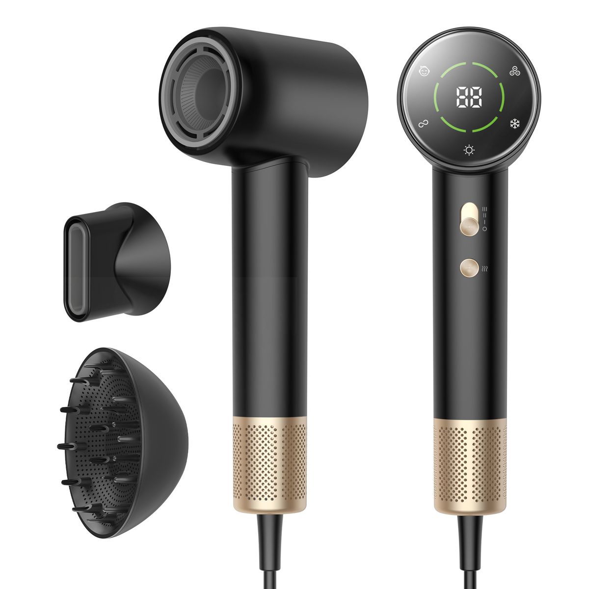 Asciugacapelli ad alta velocità di vendita calda Asciugacapelli per uso domestico con display digitale a ioni negativi ad alta potenza Non danneggia l'asciugacapelli_voghion.com