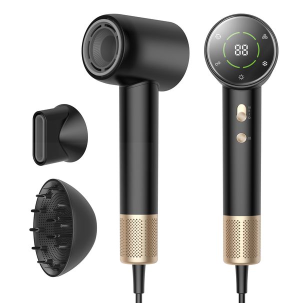 Asciugacapelli ad alta velocità di vendita calda Asciugacapelli per uso domestico con display digitale a ioni negativi ad alta potenza Non danneggia l'asciugacapelli_voghion.com