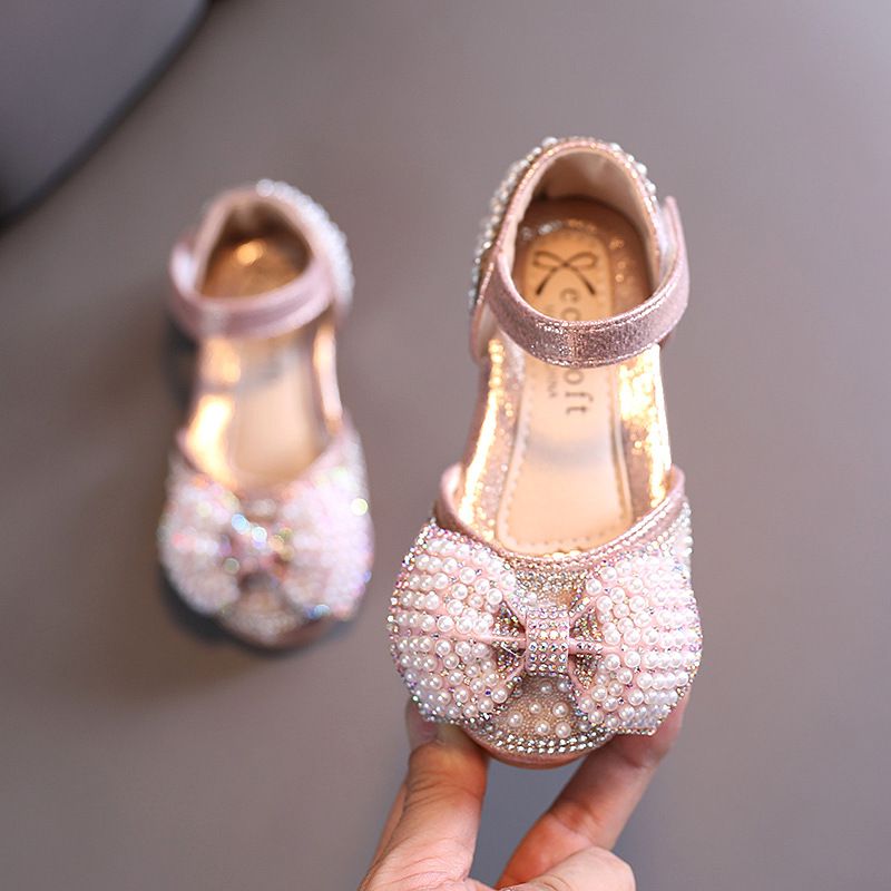Girls Small And Large Children Baotou Rhinestone Princess Dance Shoes Show Shoes Single Shoes Butterfly Pearl_voghion.com