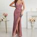 Robe de soirée pour femme, tenue de banquet, coupe slim, col en V, paillettes_voghion.com