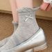 Gray Women's, Mid-calf, Summer Thin Cotton, Cute Edge, Bubble Cuff, Seamless Bow Women's Socks_voghion.com