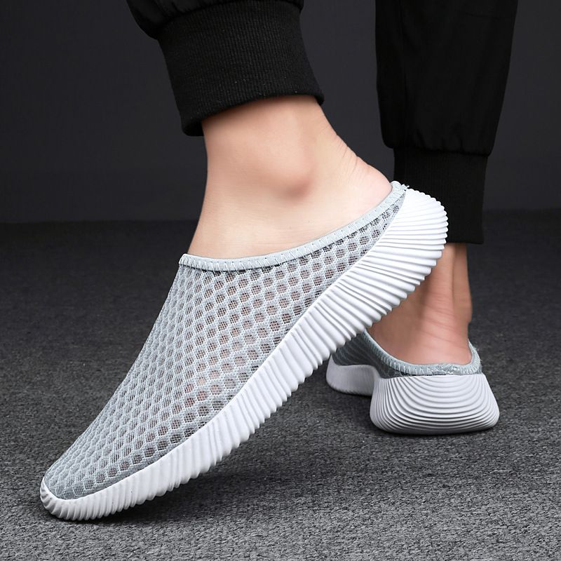 Summer Breathable plus size Men's Shoes Outer Wear Sports Casual Flying Woven Shoes Women's Slippers Lazy One Pedal Heel Half Slippers_voghion.com