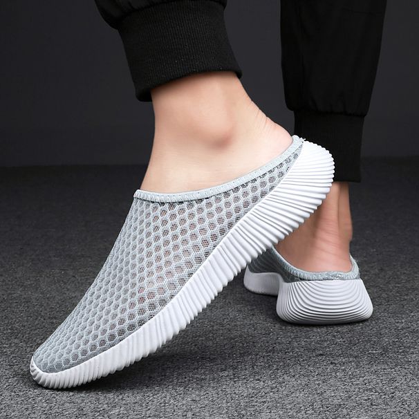 Summer Breathable plus size Men's Shoes Outer Wear Sports Casual Flying Woven Shoes Women's Slippers Lazy One Pedal Heel Half Slippers_voghion.com