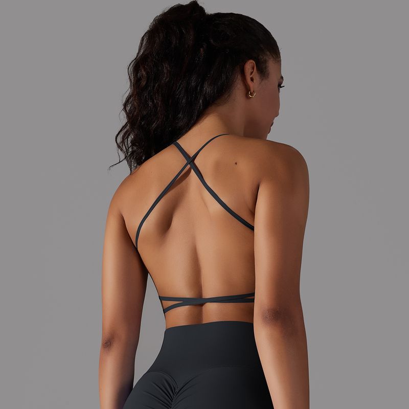 New double-sided nylon brushed back cross sports bra, running fitness yoga suit, vest for women_voghion.com