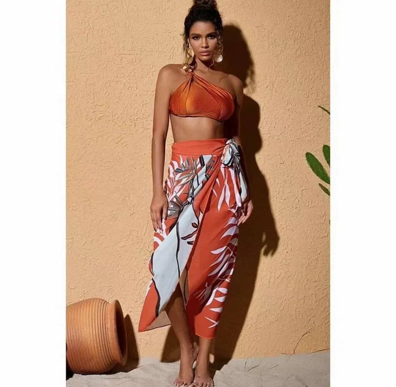 French vintage split swimsuit conservative mesh skirt three piece swimsuit_voghion.com