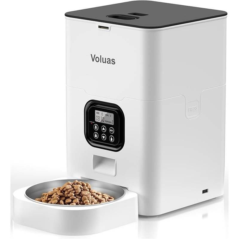 Automatischer Katzenfutterautomat mit Timer und programmierbarer Portionskontrolle | 4 Mahlzeiten/Tag, Frischeschutz (Trockenbeutel), 10-Sekunden-Sprachrekorder_voghion.com