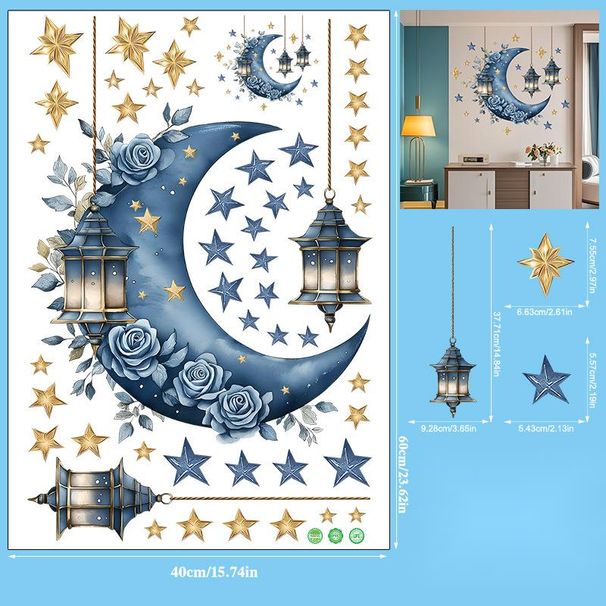 Chuanhao Neue hängende Stern-Mond-Anhänger-Dekoration, selbstklebend, für Wand, Fenster, Badezimmer, Glasaufkleber_voghion.com