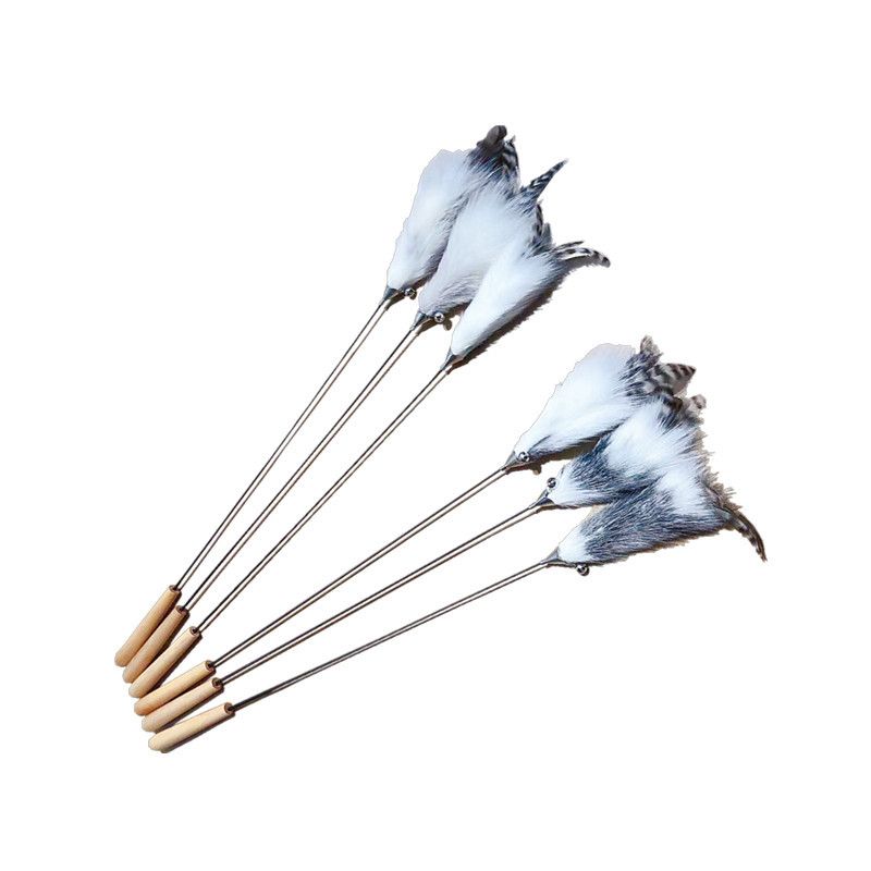Toy New Wand Luxury Fox Fur + Feather Bell Cat Teaser Interactive Pet Supplies_voghion.com