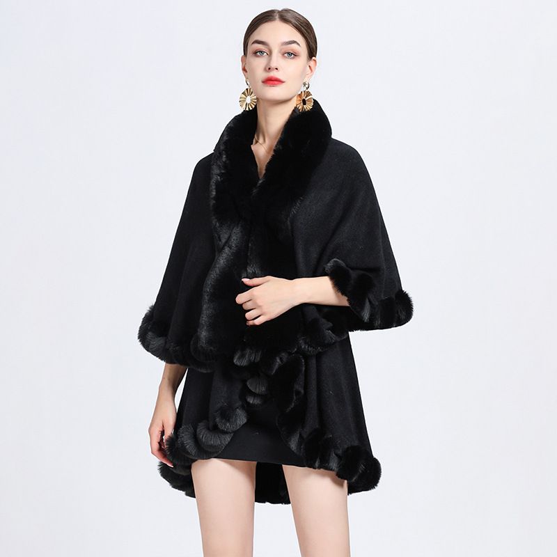 Fur collar cape cape lady large size knitted cardigan loose coat woman_voghion.com