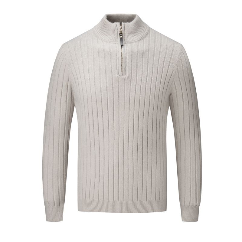 Maglione caldo da uomo, di grandi dimensioni, con collo alto, a righe larghe, con mezza cerniera, per autunno e inverno_voghion.com